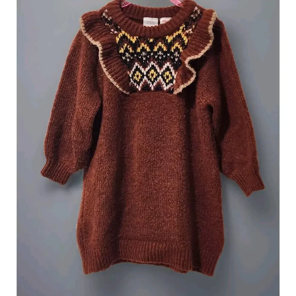 ZARA Sweater‎ Dress Knit Girls Fall Winter Size 4-5